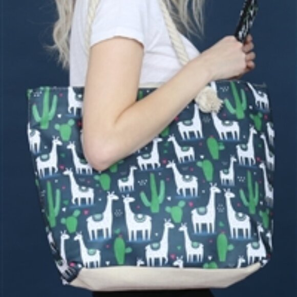 Llama / Cactus / Heart Tote & Zip Pouch/Wallet - Navy/ White/Green - NWT - Picture 5 of 10